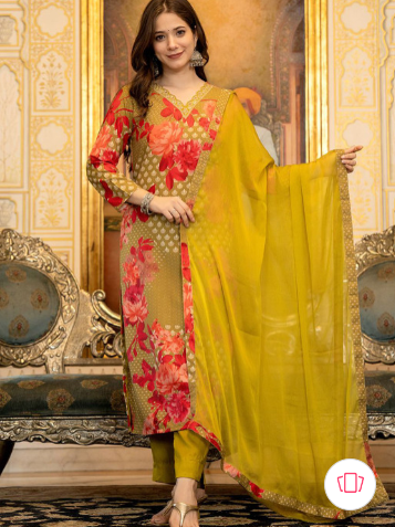 Women Floral Printed Regular Sequinned Kurta with Trousers & With Dupatta