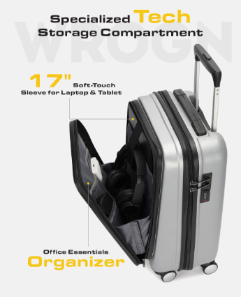 Kangaroo Laptop Hard 8 Wheel Cabin Trolley Suitcase - 20 Inch - 38L